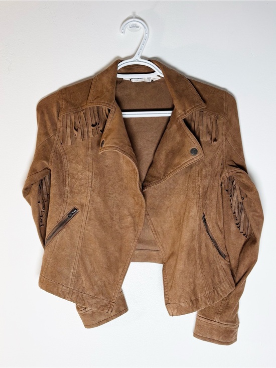 Abercrombie & Fitch Other - Abercrombie Faux Suede Fringe Cropped Moto Jacket Boho Cowgirl Size 12 Petite XS